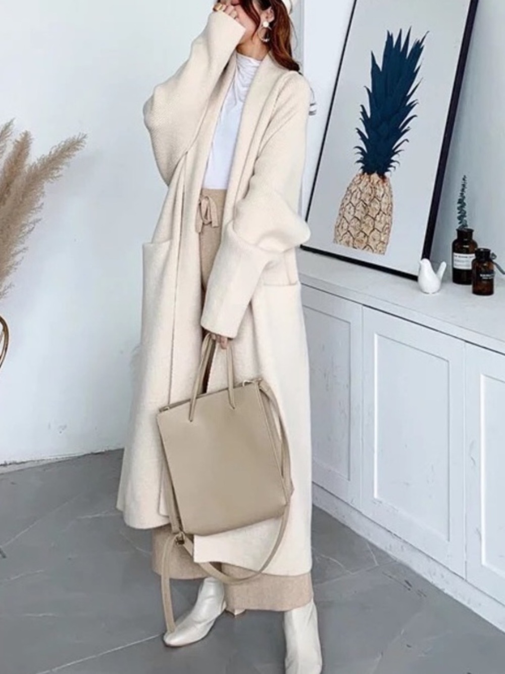 NWT • GORGEOUS Cream Longline Knit Belted Cardigan Sweater Coat / Coatigan - Picture 7 of 16